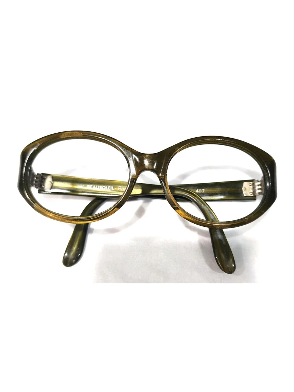 Beausoleil Paris 407 Vintage Small Brown Olive Oval Sunglasses Frame France
